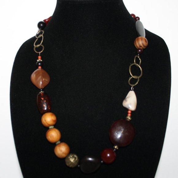 Beautiful boho bronze amber wooden necklace 24"